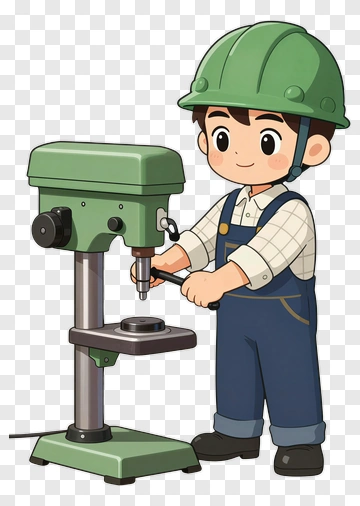 Cartoon Boy Using A Drill Press PNG