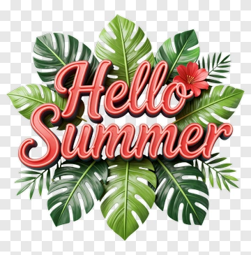 Hello Summer With Tropical Leaves PNG