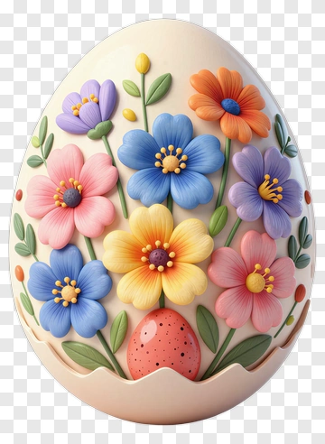 Colorful Easter Egg With Flowers PNG