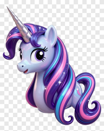 Cartoon Unicorn With Colorful Mane PNG