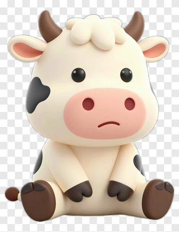 Cartoon Cow Sitting With A Sad Expression PNG