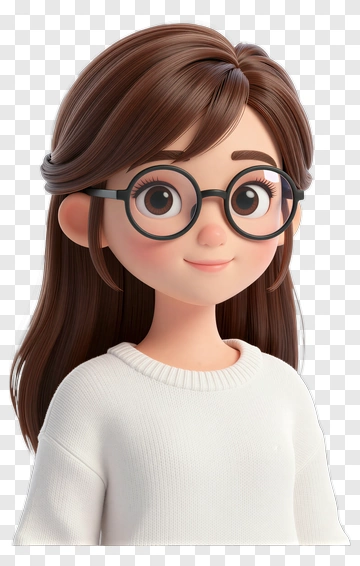 3D Girl With Glasses In A White Sweater PNG