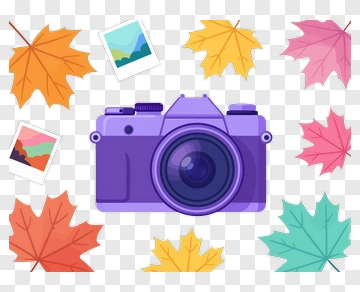 Purple Camera Surrounded By Colorful Leaves PNG