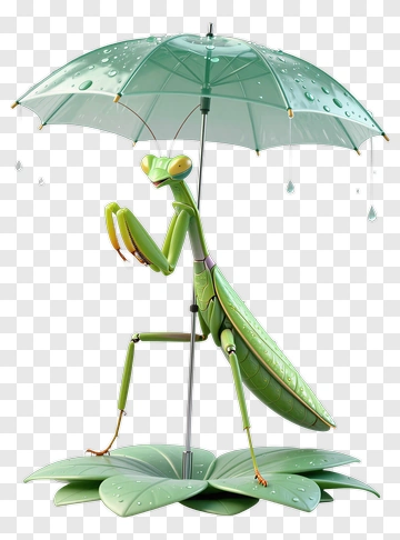 3D Praying Mantis Under An Umbrella PNG