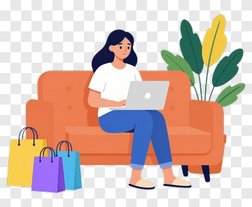 Woman Working On Laptop While Sitting On Couch PNG