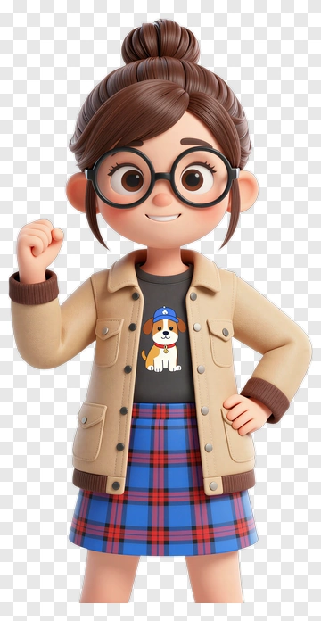 Cartoon Girl In A Plaid Skirt With A Dog T-Shirt PNG