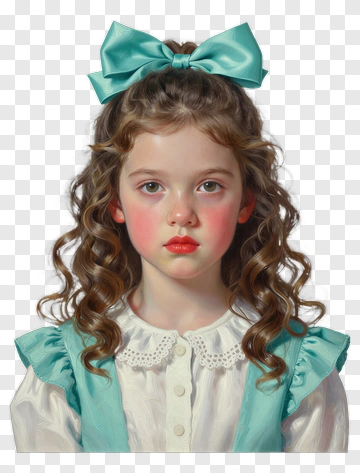 Girl With Curly Hair And Blue Bow PNG