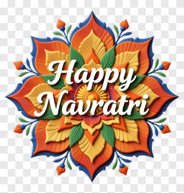 Happy Navratri Floral Design PNG