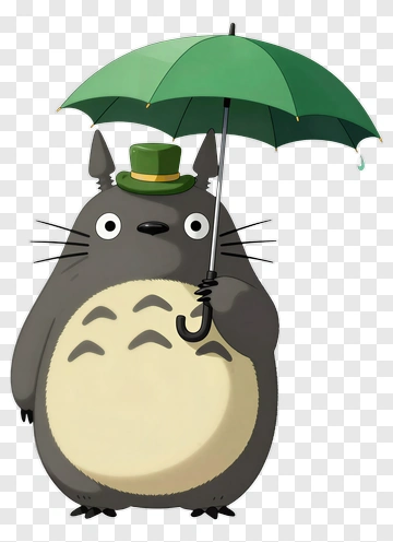 Cartoon Totoro Holding A Green Umbrella PNG