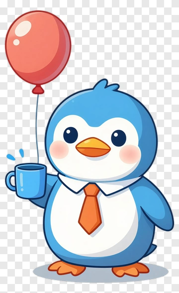 Cartoon Penguin Holding A Balloon And A Cup PNG
