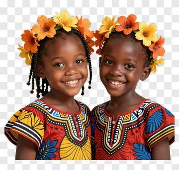 Happy Twins Wearing Colorful Traditional Dresses PNG