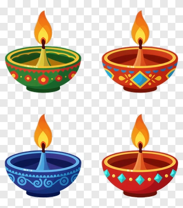 Colorful Diwali Oil Lamps PNG