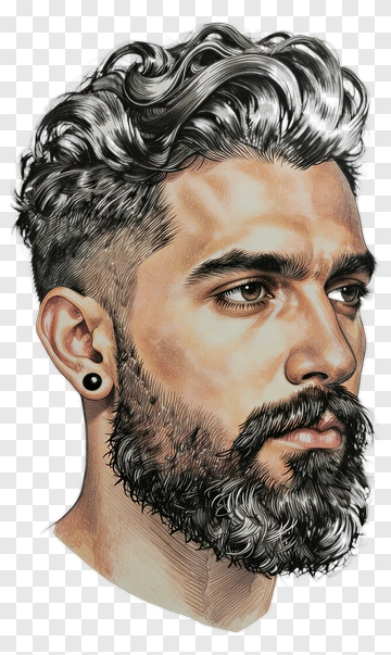 Illustration Of A Man With A Beard And Stylish Hair PNG