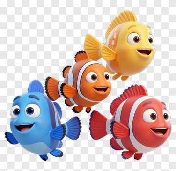 Colorful Cartoon Fish Group PNG