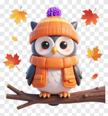 Cartoon Owl Wearing An Orange Hat And Scarf PNG