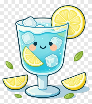 Cartoon Lemonade Glass With Ice And Slices PNG