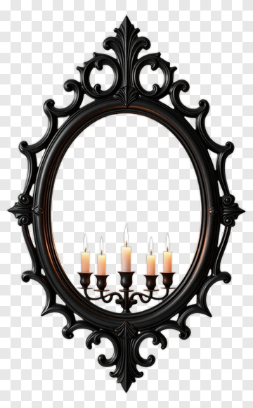 Elegant Black Mirror With Candles PNG