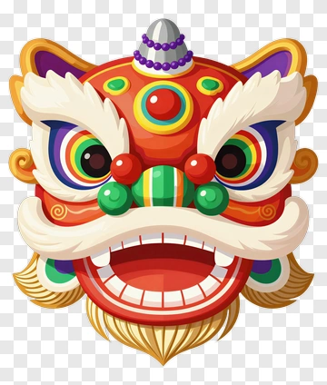 Colorful Chinese Lion Dance Mask PNG