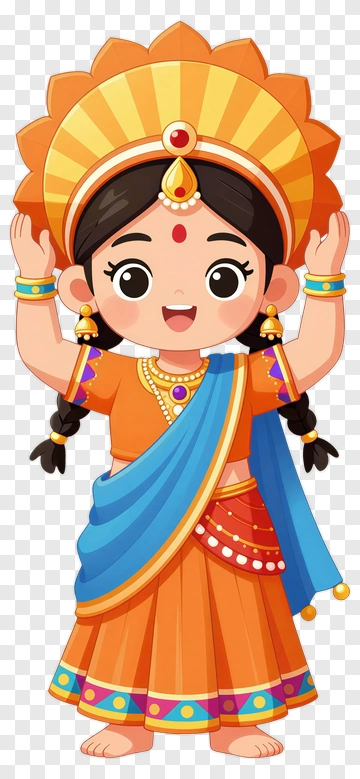 Cartoon Girl In Traditional Indian Dress PNG
