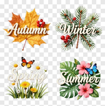 Seasons Illustrated: Autumn, Winter, Spring, And Summer PNG