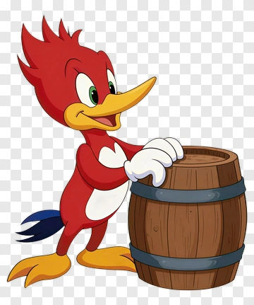 Cartoon Woodpecker With A Barrel PNG