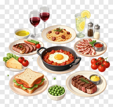 Delicious Italian Meal With Pasta And Steaks PNG