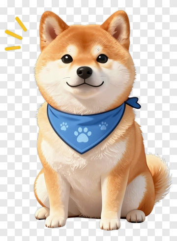 Cartoon Shiba Inu Dog With Blue Bandana PNG