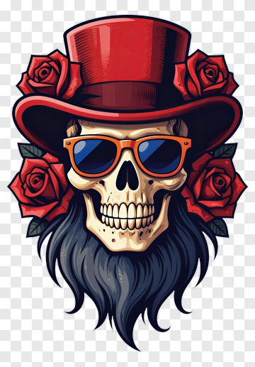 Skull Wearing A Red Top Hat With Roses PNG