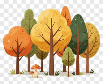 Colorful Autumn Forest With Trees And Mushrooms PNG