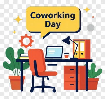 Coworking Day Desk Setup PNG