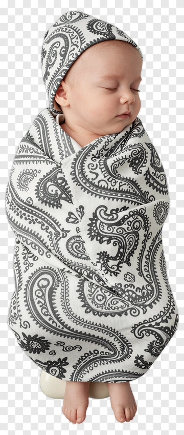 Sleeping Baby Wrapped In A Paisley Blanket PNG