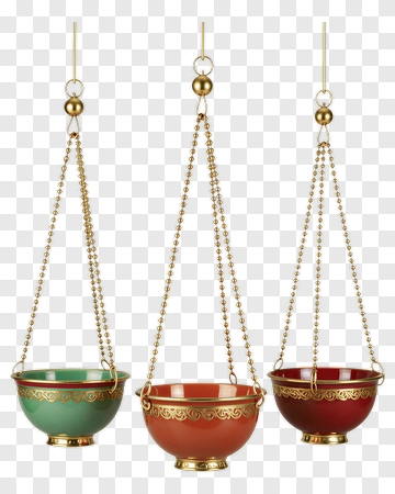 Decorative Hanging Bowls With Gold Chains PNG