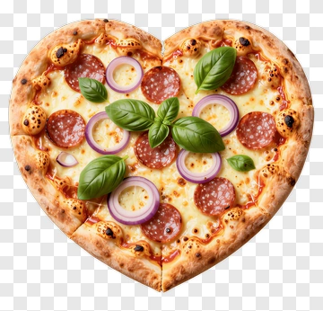 Heart-Shaped Pizza With Salami And Basil PNG