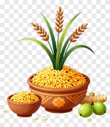 Bowl Of Rice With Sprouting Plant PNG