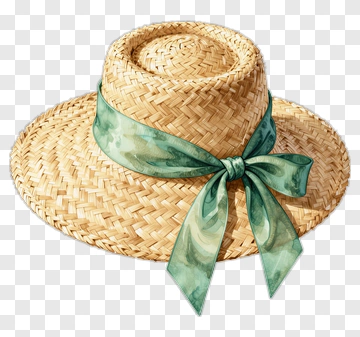 Straw Hat With Green Ribbon PNG