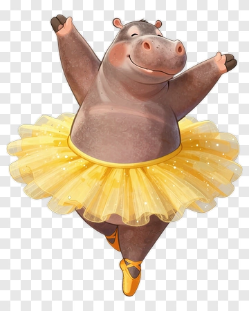 Cartoon Hippo Dancing In A Yellow Tutu PNG