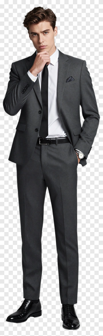 Man In A Gray Suit With A Black Tie PNG
