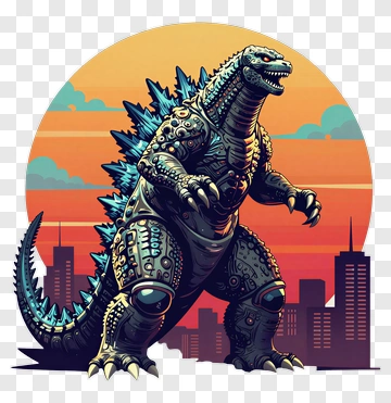 3D Robot Godzilla In A Cityscape PNG