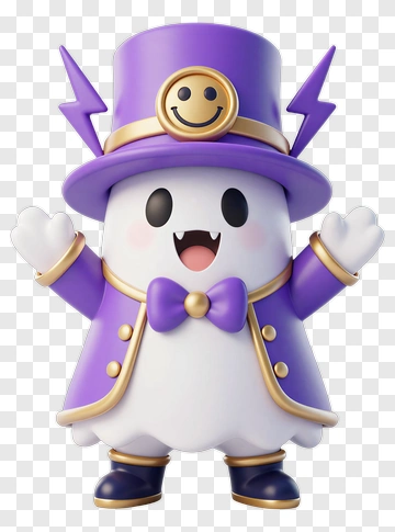 Cartoon Ghost In A Purple Top Hat PNG