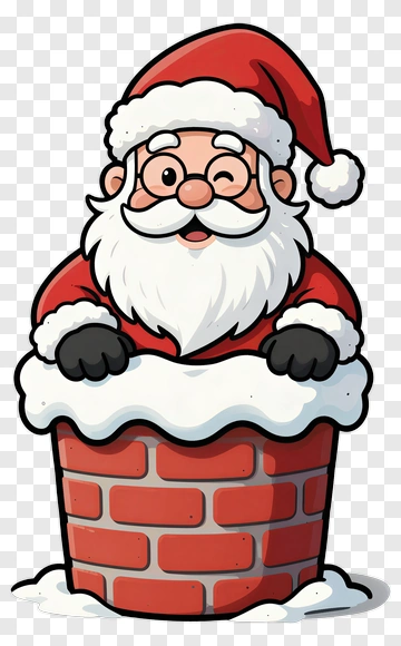Cartoon Santa Claus Peeking Out Of A Chimney PNG