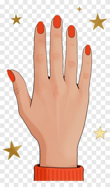Hand With Orange Nails And Gold Stars PNG