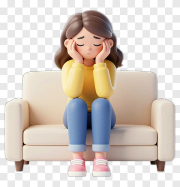 Worried Woman Sitting On A Couch PNG