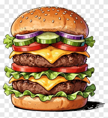 Cartoon Hamburger With Layers Of Ingredients PNG