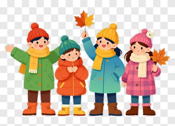 Cartoon Children Holding Autumn Leaves PNG