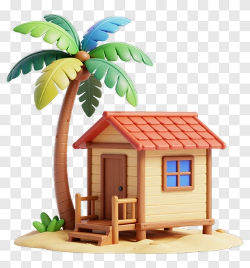 Colorful Tropical House With Palm Tree PNG