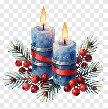 Christmas Candles With Pine And Berries PNG