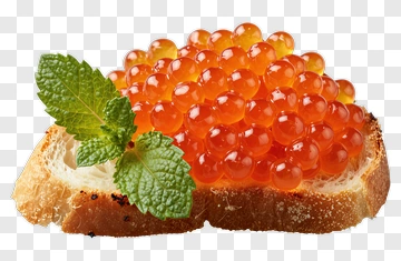 Toast With Salmon Roe And Mint Leaf PNG