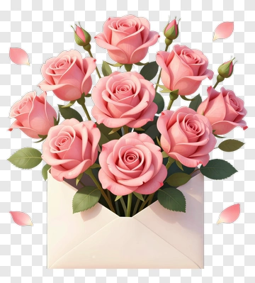 Pink Roses In An Envelope PNG
