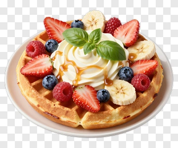 Waffle Topped With Fresh Fruits And Whipped Cream PNG