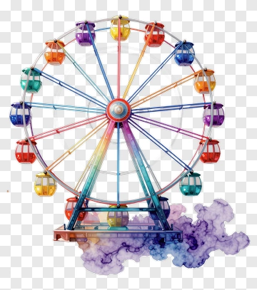 Colorful Ferris Wheel With Smoke Effect PNG